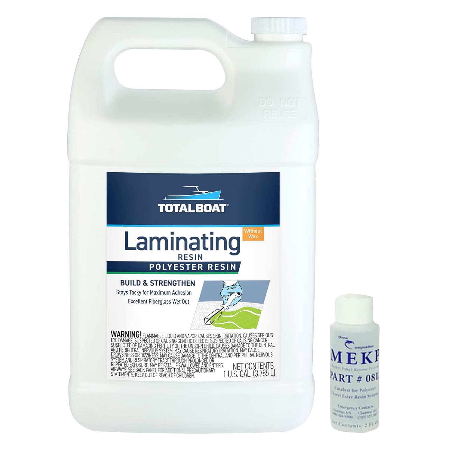 TotalBoat Polyester Laminating Resin - Marine Grade Fiberglass Resin and MEKP Catalyst for Layups and Repairs (Gallon)
