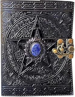 Le Cuir Black Star Pentagram Lapiz Stone Leather Journal, Sketchbook Drawing Scrapbook Writing Notebook, Unlined, 7 x 5 Inches