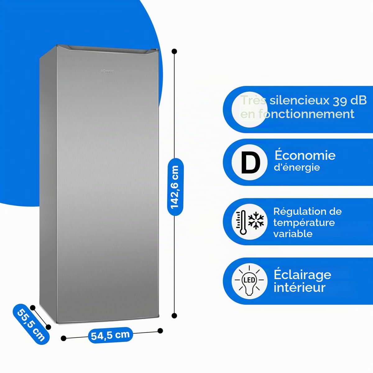 Réfrigérateur 242L Inox Bomann VS7363-Inox