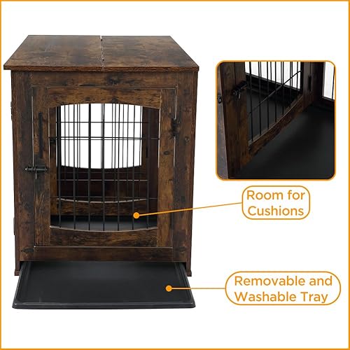 Miniatura 5 de Muebles de jaula para perros con bandeja, mesa de madera para perros con 4 puertas, perrera con divisor, jaula para perros, mesa auxiliar auxiliar