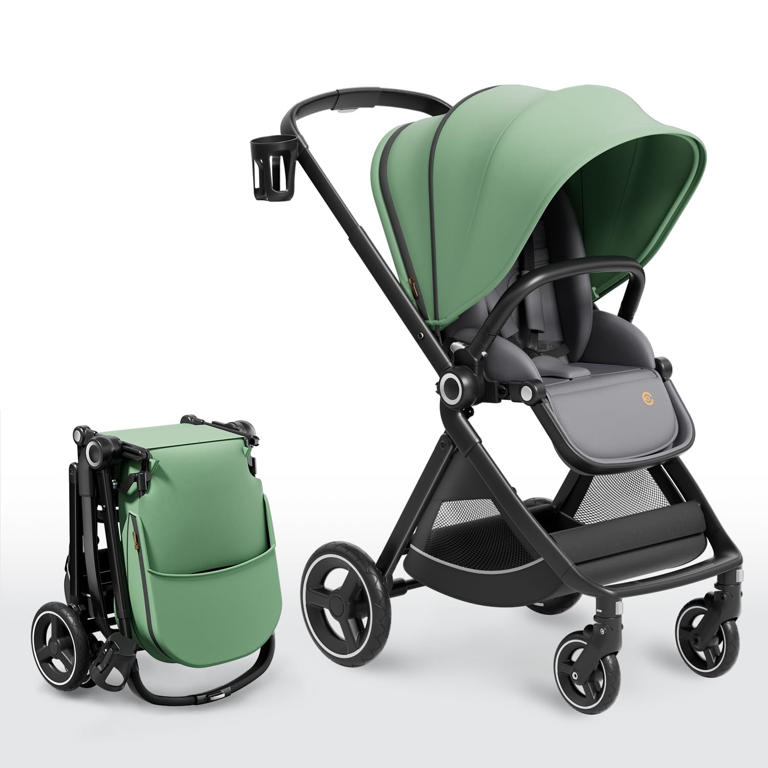 Kinderwagen Umkehrbarer,ELITTLE EMU,Upgrade-Modell Kinderwagen,Kinderwagendach mit 4 Positionen,Klappbar Buggy Verstellbarer Fahrtrichtung, Kinderwagen mit Liegefunktion für Klein von 0 bis 3,Grun