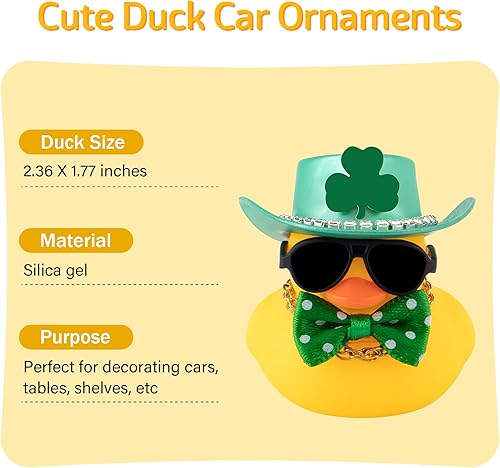 Miniatura 2 de wonuu Pato de goma decoraciones del día de San Patricio regalos de fiesta del día de San Patricio, suministros de pato, sombrero de tréboles verdes