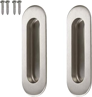 NGe Stainless Steel Oval Shape 120mm Recessed Sliding Door Flush Pull Handle Satin Nickel Finish 2Pcs