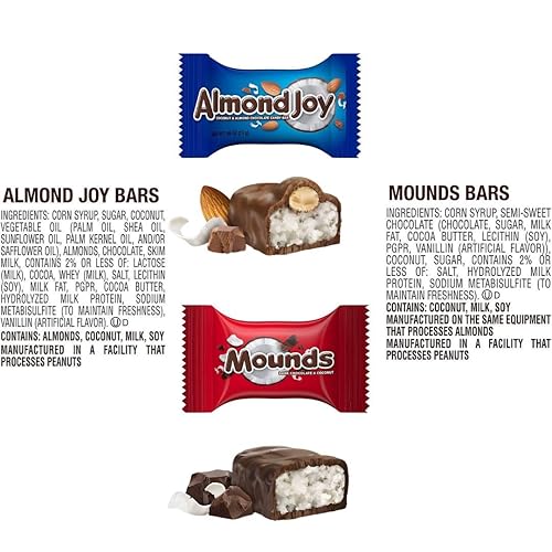 Miniatura 6 de Almond Joy and Mounds - Surtido de caramelos en miniatura, barras de chocolate de coco y almendras, dulces envueltos individualmente, paquete