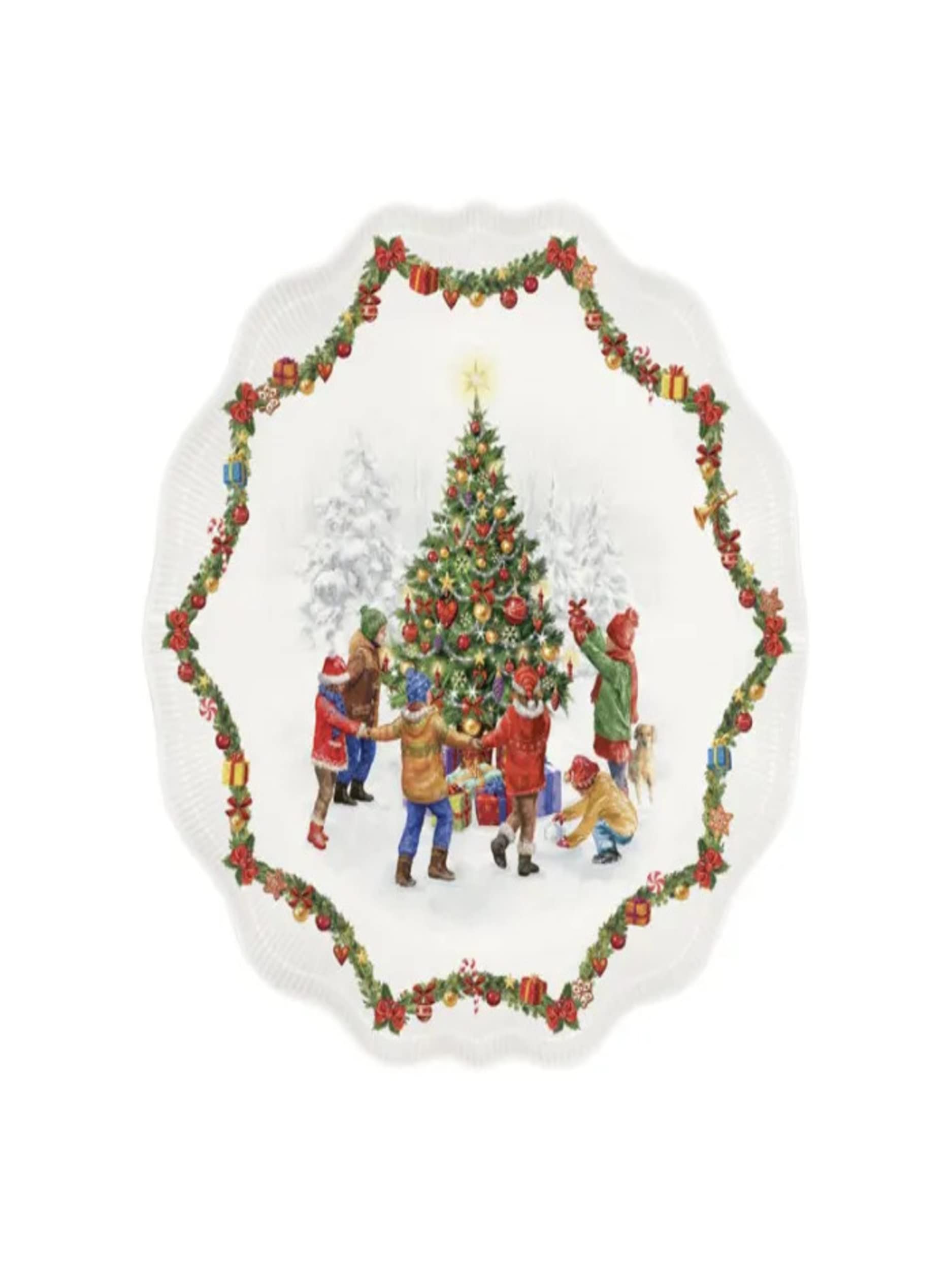 COFFRET PLAT A TARTE Ø 32CM AVEC PELLE EN PORCELAINE CHRISTMAS ROUND DANCE
