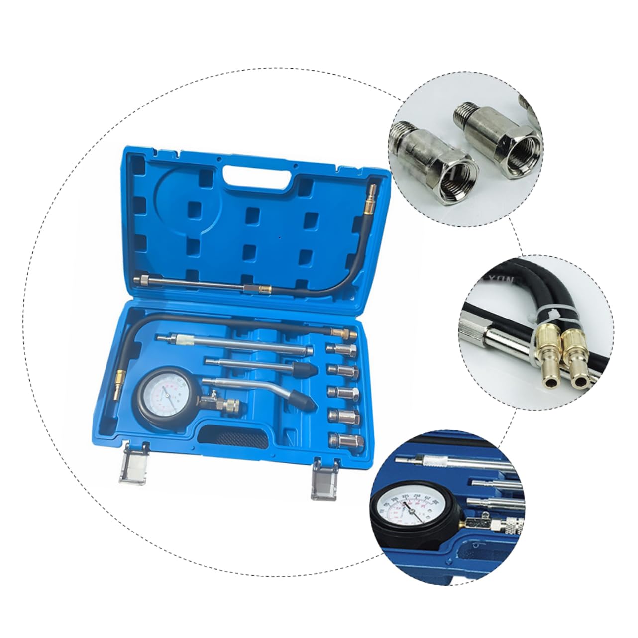 iplusmile Manómetro de Compresión para Motor de Gasolina y Cilindro, Doble Escala 0-300 Psi y 0-21 Bar, Adaptadores Roscados para Diagnóstico Automotriz