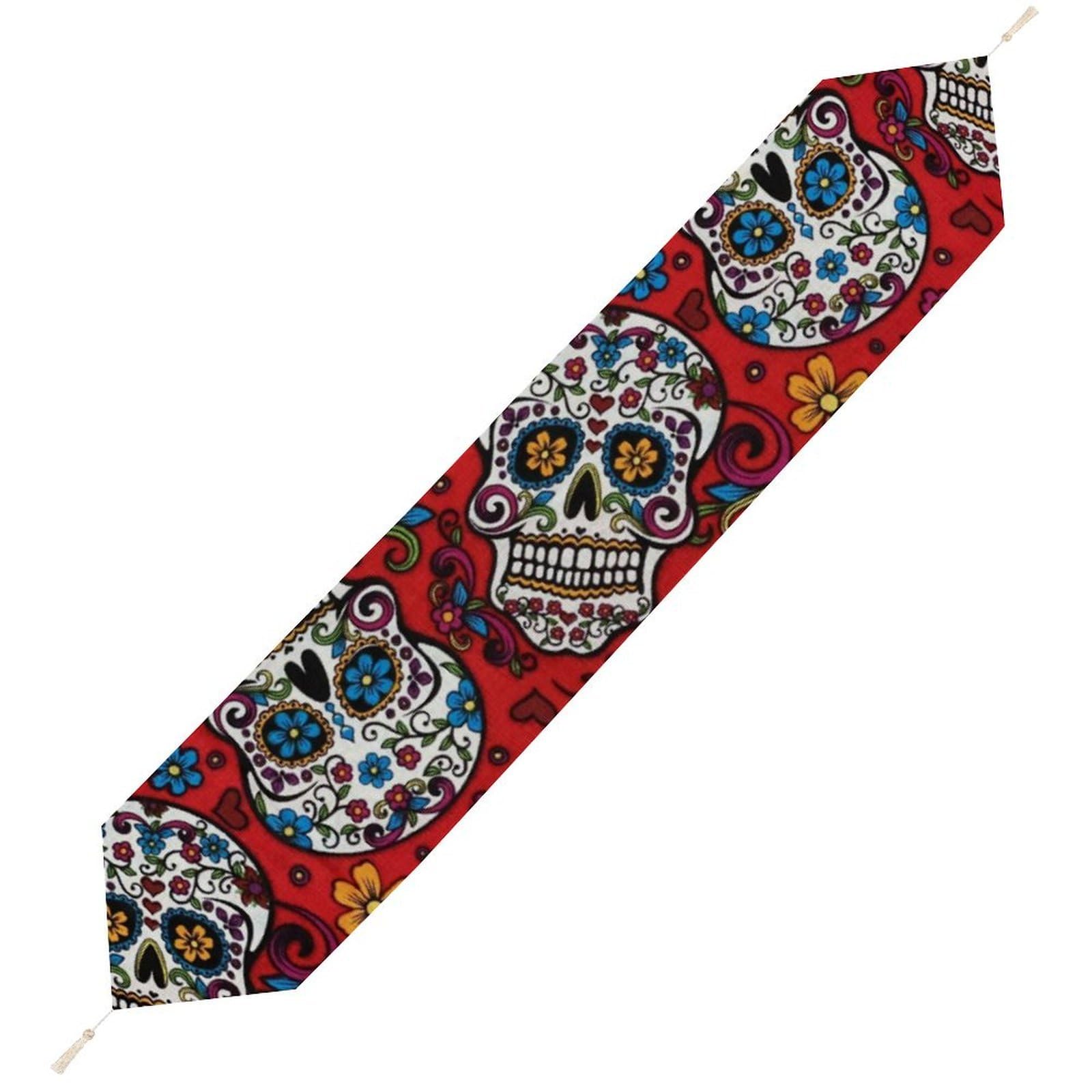 JZemdybill 178*33cm Table Runner with Tassel, Mexican Sugar Skulls Table Runner, Table Decoration for Kitchen, Party, Restaurant