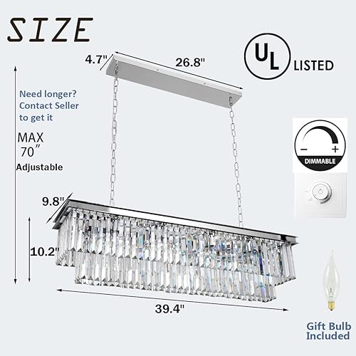 Miniatura 4 de Lámpara de araña de cristal cromado L39 '' rectangular moderna lámpara de comedor lámpara rectangular colgante de techo para isla de cocina sobre