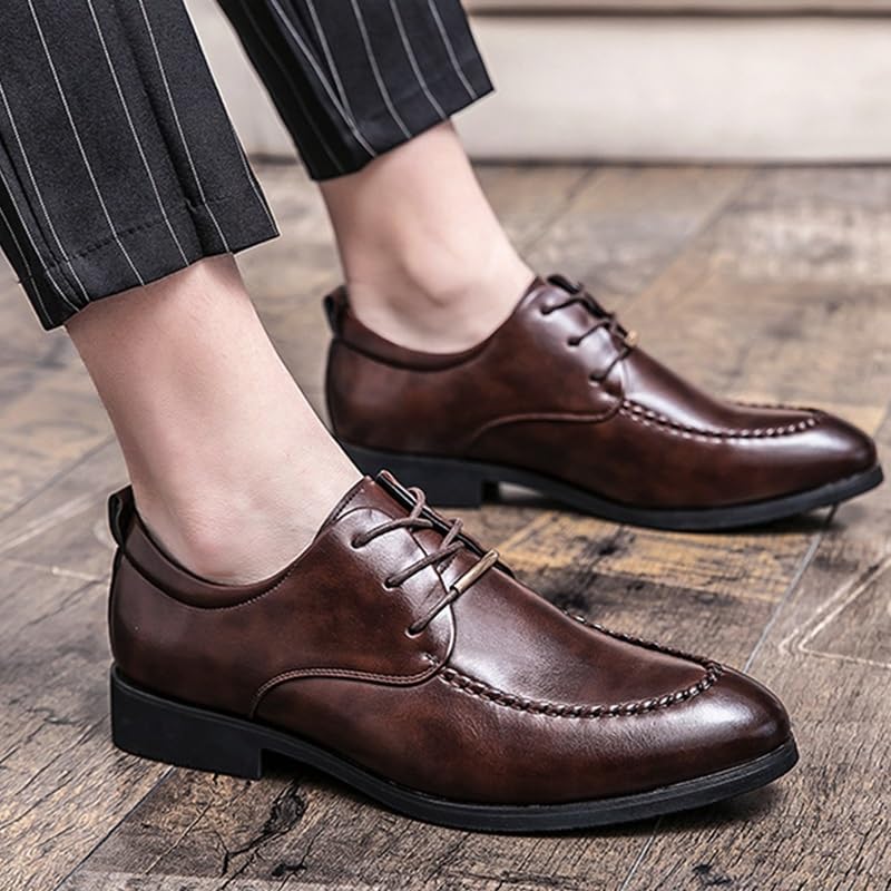 Mens Brown Oxfords Lace-up Patent Leather Slip-on Loafers Wedding Dress Shoes Formal Derby Shoes(Brown,9)2