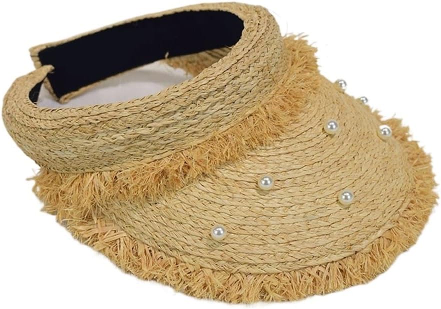 Pearl Raffia Hat Empty Top Women's Sun Block Beach