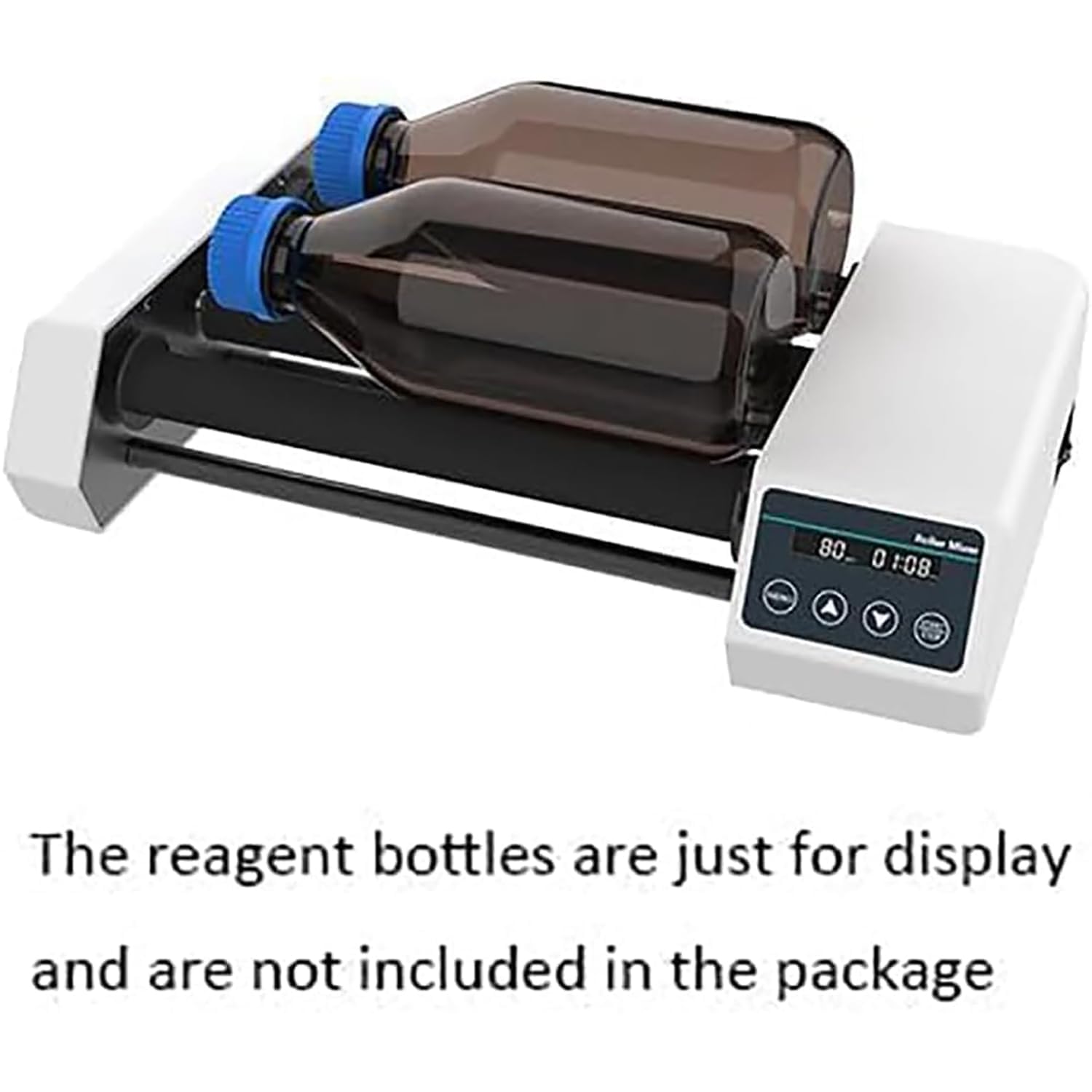 Mezclador digital de rodillos, agitador de botellas de laboratorio de 4 rodillos, velocidad 20-80 RPM, capacidad de hasta 1 litro de botella de reactivo o 2 kg, temporizador de 1 min-23 h59 min, para