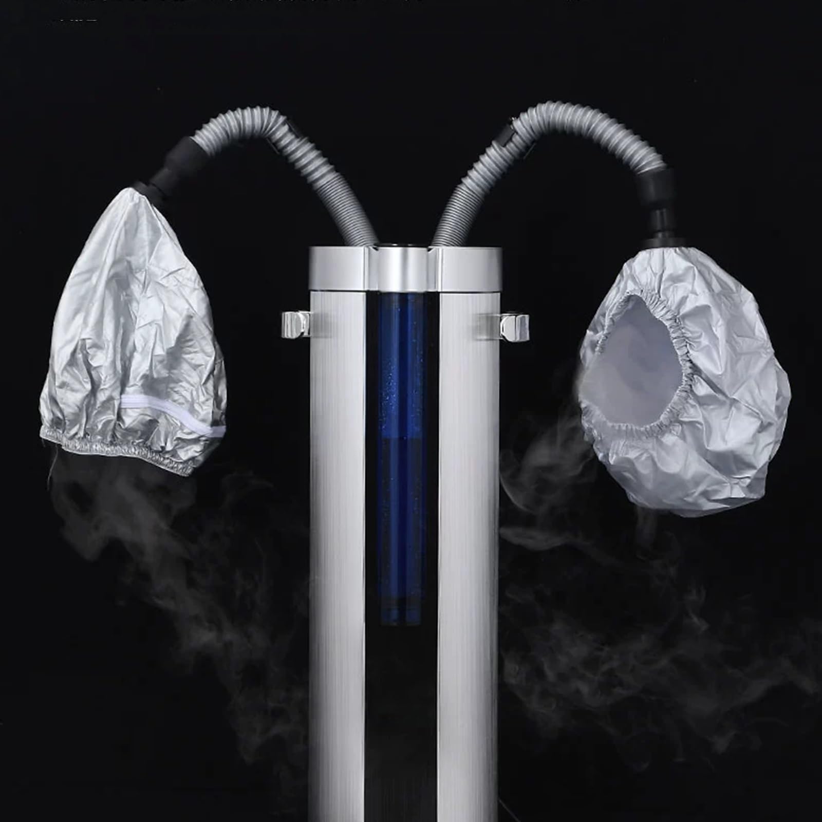 Jcgly Vaporizador de Cabello con 2 Tapas, Procesador de Cabello Profesional de Pie, Vaporizador 2 en 1 para Cabello y Rostro, para Salón, SPA, Barbería, Aleación De Aluminio Plateado