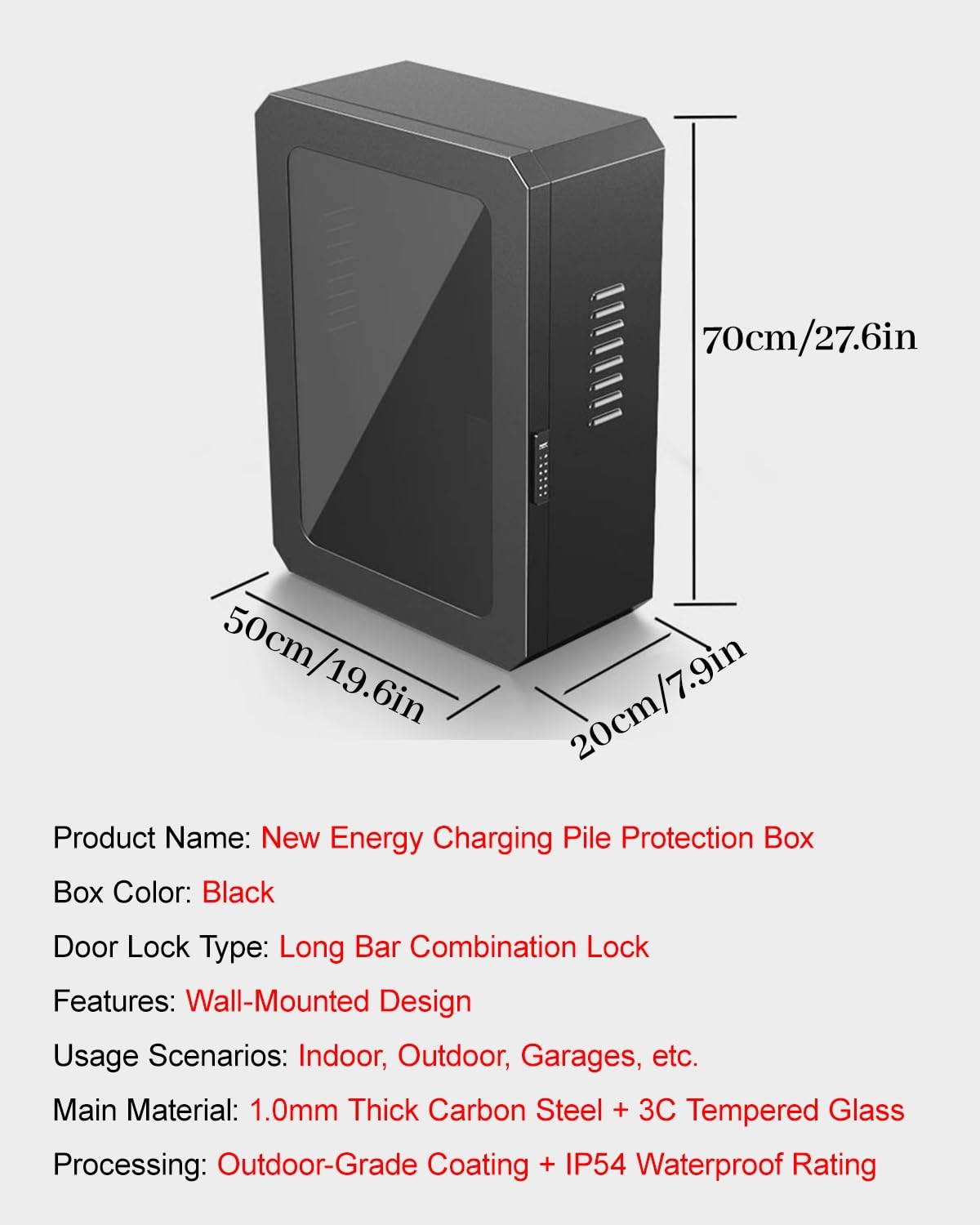 Obudowa Ładowarki EV Odporna na Warunki Atmosferyczne, Zewnętrzna, Z Zamkiem, Statyw do Ładowarki EV Tesla do Garażu, Uchwyt na Przewód Ładowania(H-70cm/27.6in)
