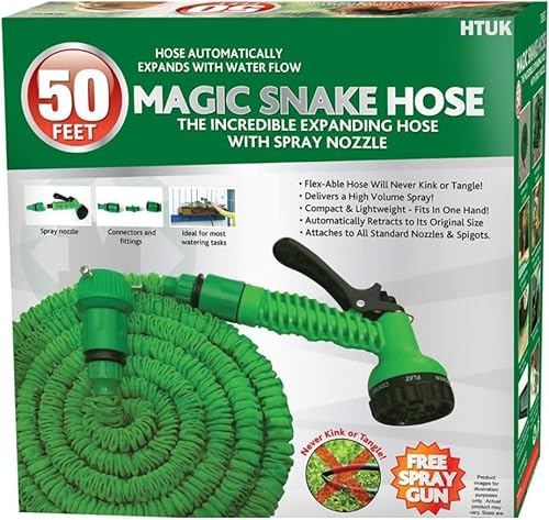 Manguera de jardín expandible verde/azul de 50 a 100 pies, manguera mágica expandible flexible con accesorios de 3/4 pulgadas, 1/2 pulgada, manguera de jardín con boquilla de pulverización de 7