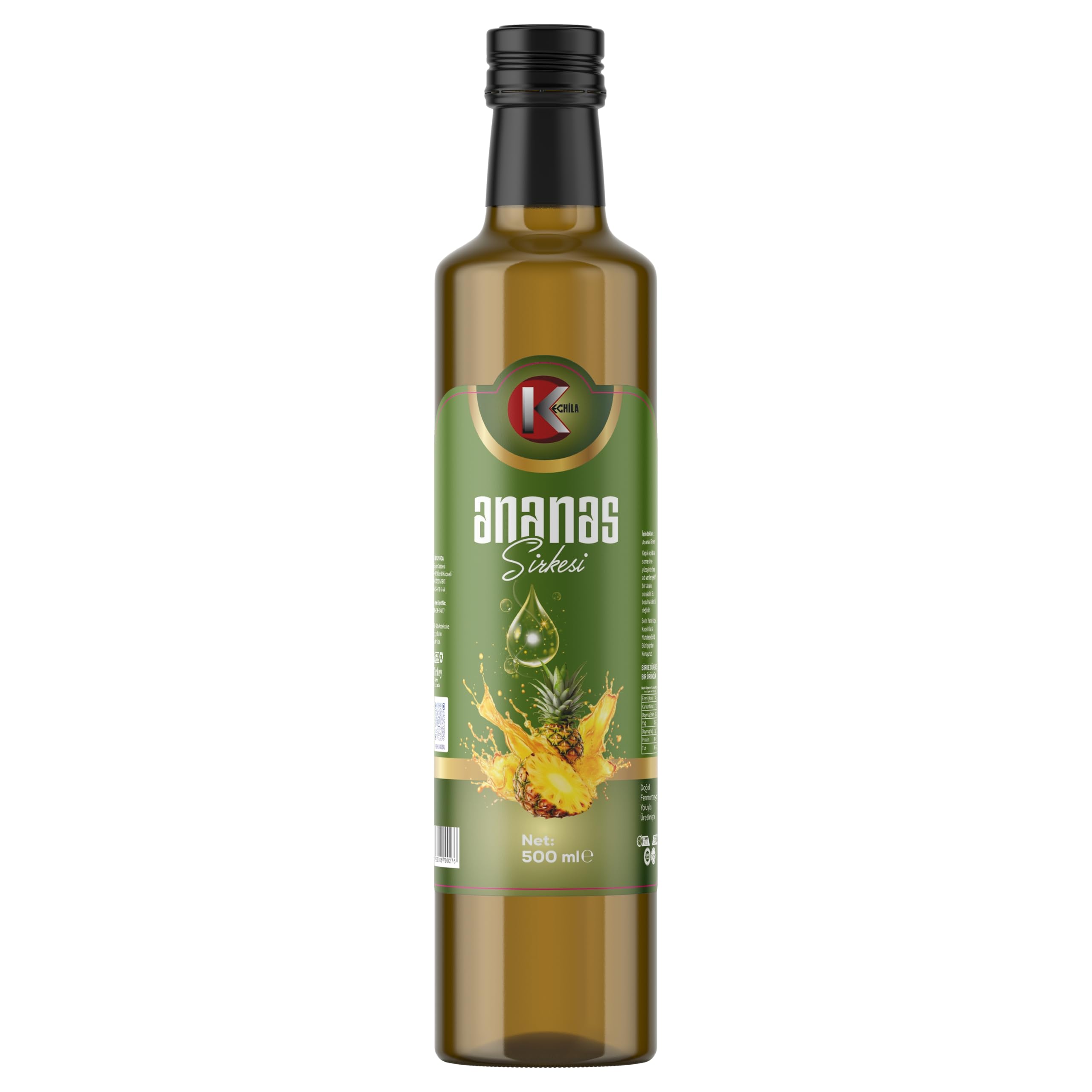 Kechila Ananas Sirkesi 500 ml, Fermente Ananas Sirkesi, Salata ve İçecek Karışımları İçin Tropikal Lezzet