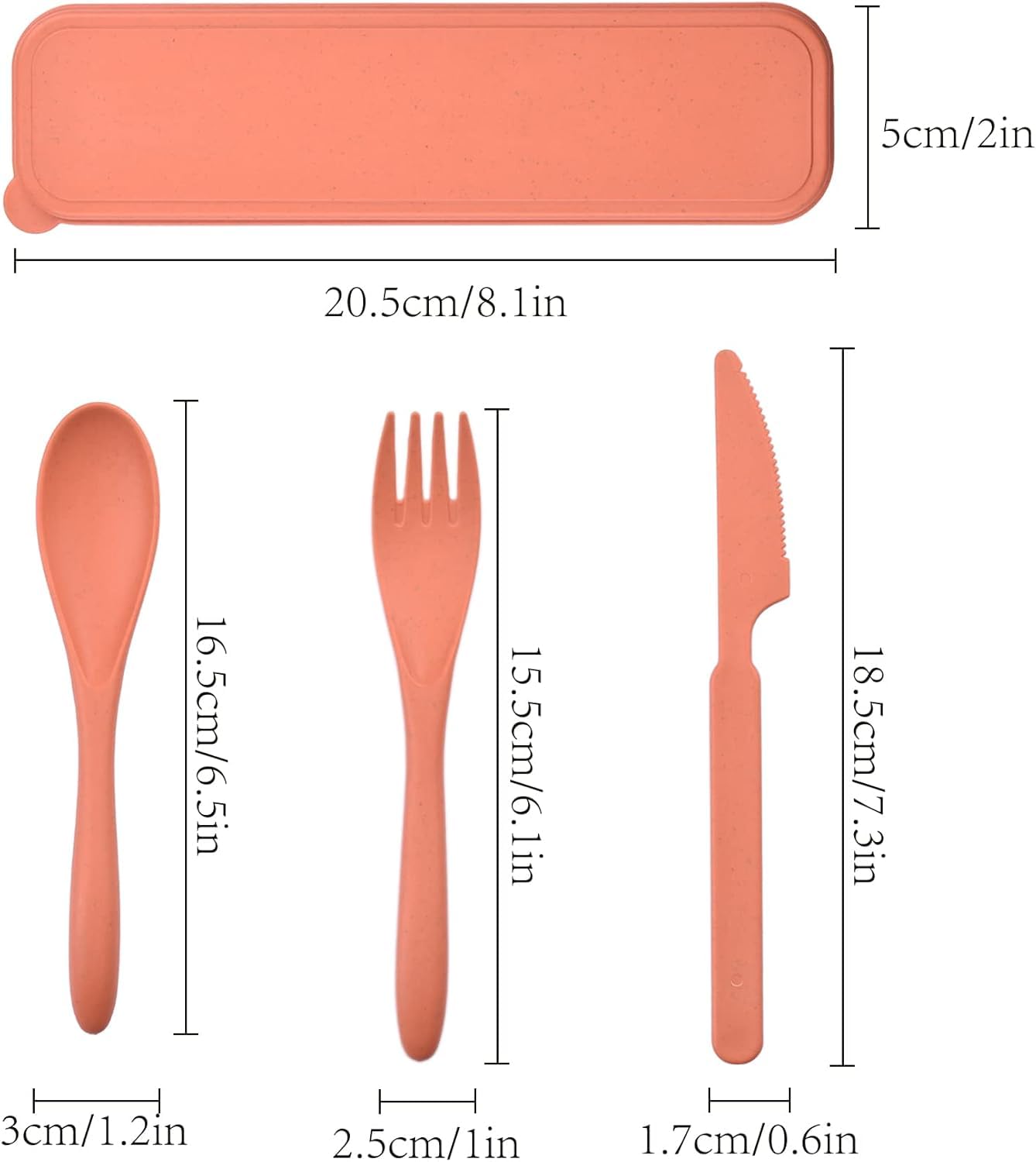 2 zestawy wielokrotnego użytku sztućców z etui, podróżny zestaw widelca, noża i łyżki, przenośny plastikowy zestaw sztućców na piknik, do szkoły, biura, na lunch (pomarańczowy, żółty)