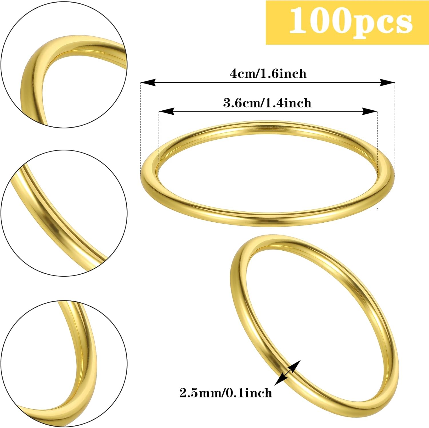 Set of 100 Elegant Gold Napkin Rings, Stainless Steel Rotundity Napkin Rings for Wedding, Christmas, Party Table Settings