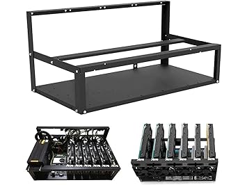 VERGEENO - 6 GPU Crypto Mining System Open Frame Kit (Intel/AMD Chipset, Dual Core Processor, 6 PCI-E Risers, 6 PCI-E Slots, 4GB RAM, 120GB SSD with Mining OS)