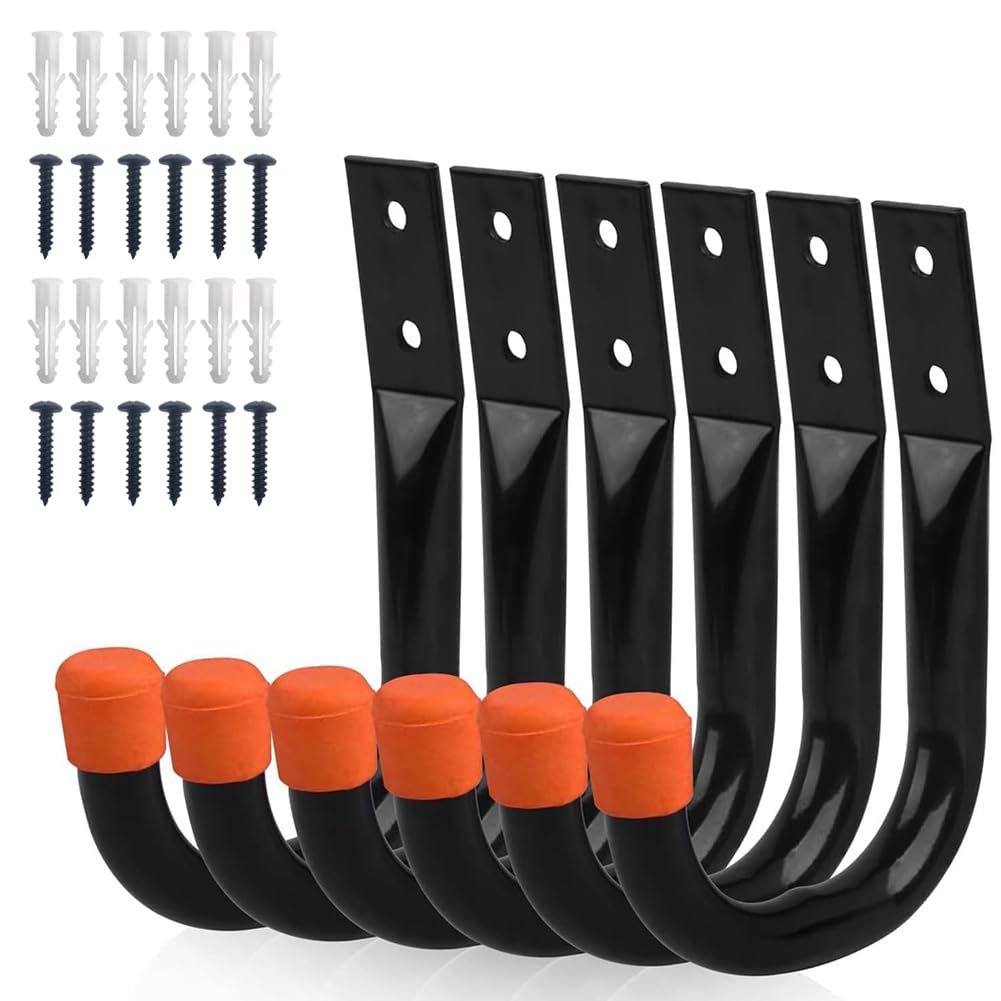 Crochets de garage muraux pour outils de jardin : lot de 6 supports en acier
