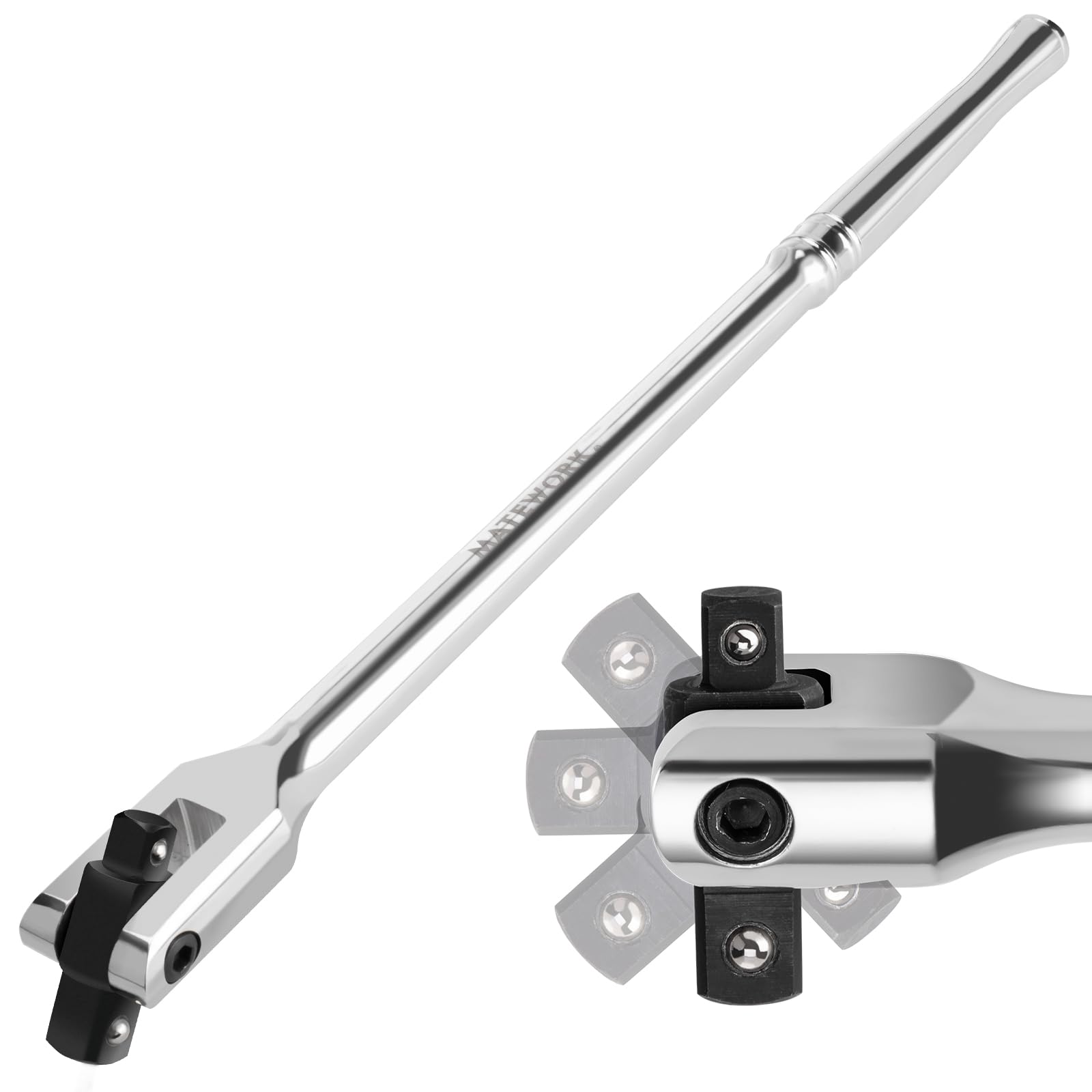 Matework Breaker Bar 3/8" & 1/2" Dual Drive, 16-Inch Length, Heavy Duty Breaker Bar with 360° Flex Head, CR-MO Steel