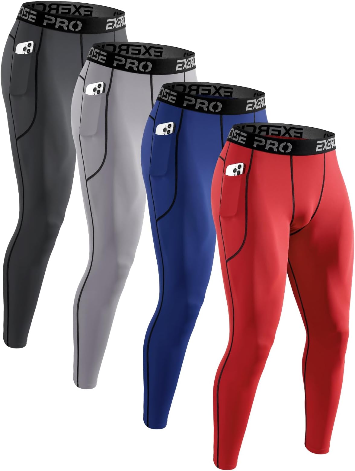 - 4 Pack Men’s Compression Pants Running Tights Workout Leggings for Men Athletic Base Layer Bottoms with Pockets