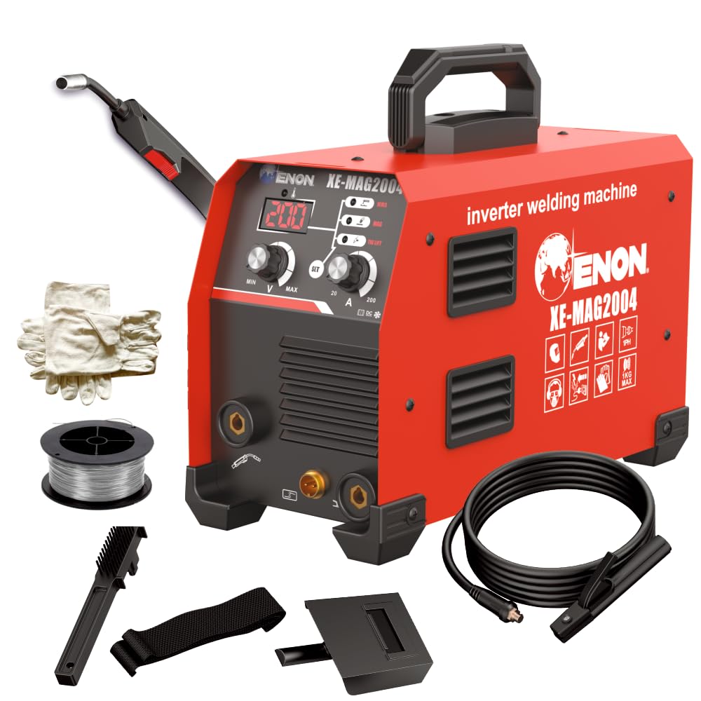ENON 3-in-1 IGBT Inverter Welding Machine, MAG/MMA/TIG Lift, 200A Output, Advanced IGBT, Electrodes 1.6-3.2mm & Flux Wire 0.8/0.9/1.0mm, Hot Start & Anti-Stick, Home/DIY/Workshop Use (XE-MAG2004)
