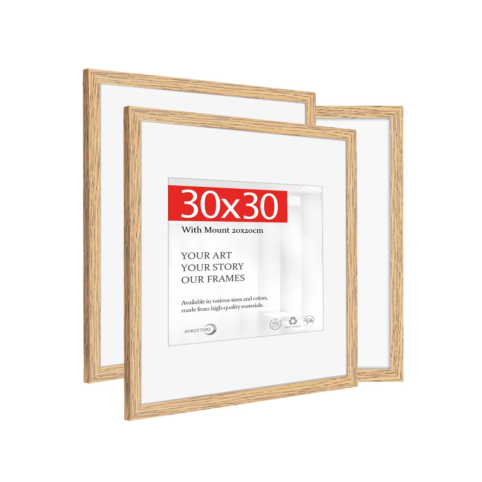 HIMEETIMEĀ® 3x Picture Frame 30x30 Natural Wood.30x30cm Photo Frames with 20x20cm Mount ā Includes HD Perspex.Wall Mountable