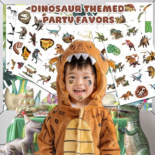 Image of 120 PCS Funny Dinosaur 3D Pre-Cut Temporary Tattoos for Kids | | Super Cute Themed Birthday Party Favors, Supplies, Decorations, Funny Jungle Fake Tattoo Stickers, Gifts for Boys Girls