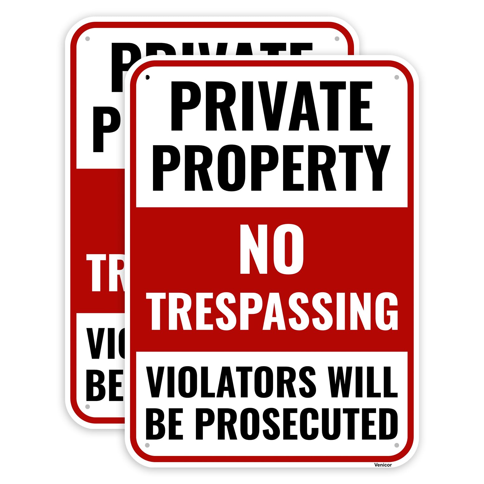 2 Pack Private Property No Trespassing Sign, 12 x 8 Inches - Aluminum - Violators Will Be Prosecuted Warning Metal Sign/Without a frame