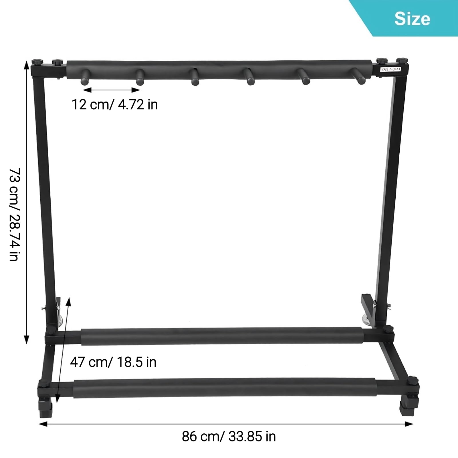 Greensen Supporto per Chitarra in Metallo con Imbottitura Protettiva in Gomma Porta Chitarra da Terra 5 Posti per Chitarre e Custodie, Bassi, Violoncelli 86 x 47 x 73 cm