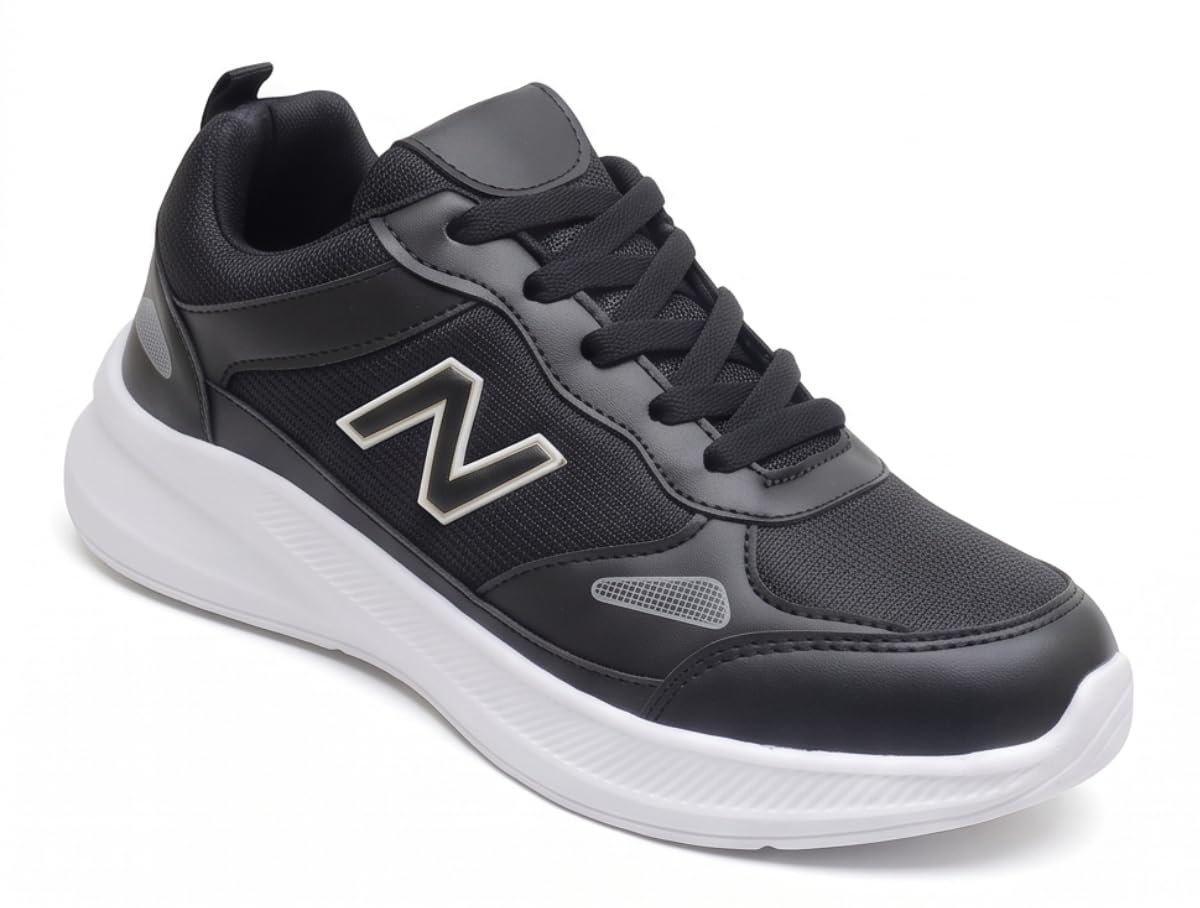 Poddar Men's EVA Cushioned Breathable Rexine Lace Up Running Shoes | Lightweight Shock Absorbing Sole Casual Athletic Sports Shoes Sneakers Footwear for Walking Jogging Training (Black, Size UK 6-10)-image-13