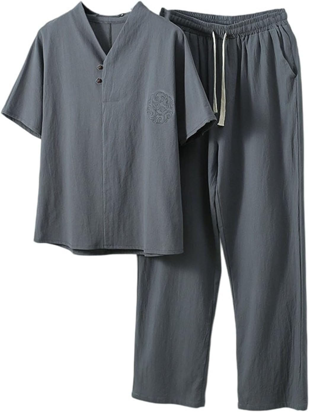 Men's Summer Linen Sportswear Set Short Sleeve T-Shirt Casual 2-Piece Outfit