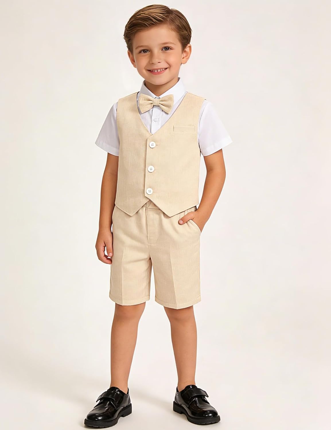 A&J DESIGN 4pcs Baby & Toddler Suit, 12 Months - 6 Years, Shirt & Shorts & Vest & Bow Tie