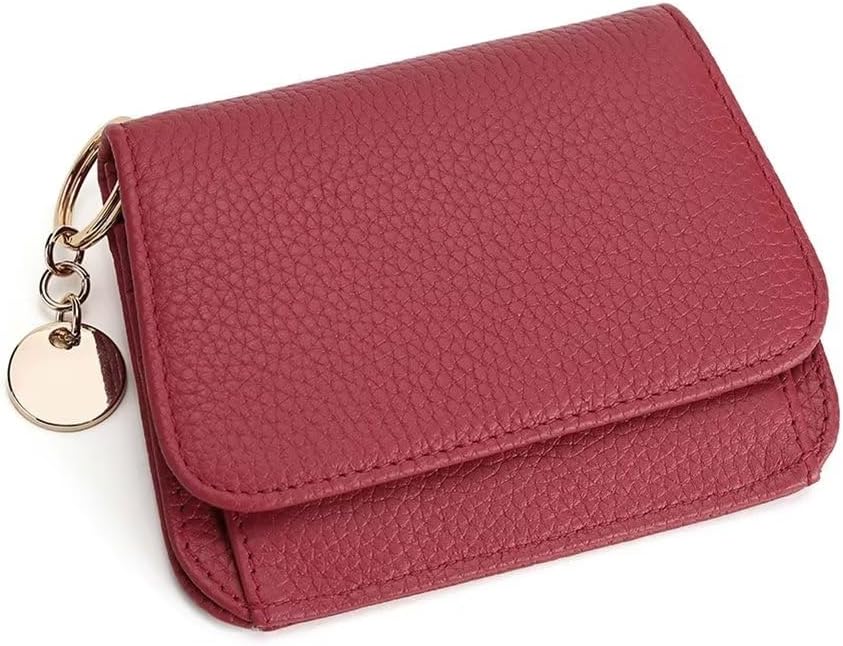 Mudono Small Wallet for Women RFID Blocking Genuine Leather Card Case Slim Tri-Fold Wallet with Zipper Pocket and Keychain