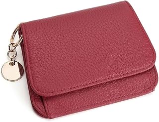 Mudono Small Wallet for Women RFID Blocking Genuine Leather Card Case Slim Tri-Fold Wallet with Zipper Pocket and Keychain