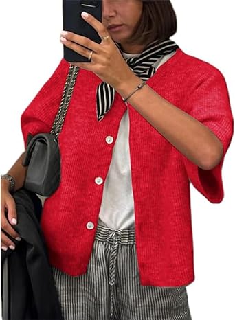 Women Y2k Knitted Crop Cardigan Shirt Short Sleeve Button Down Ribbed Knit Crop Top Outwear Top Tee Shirt