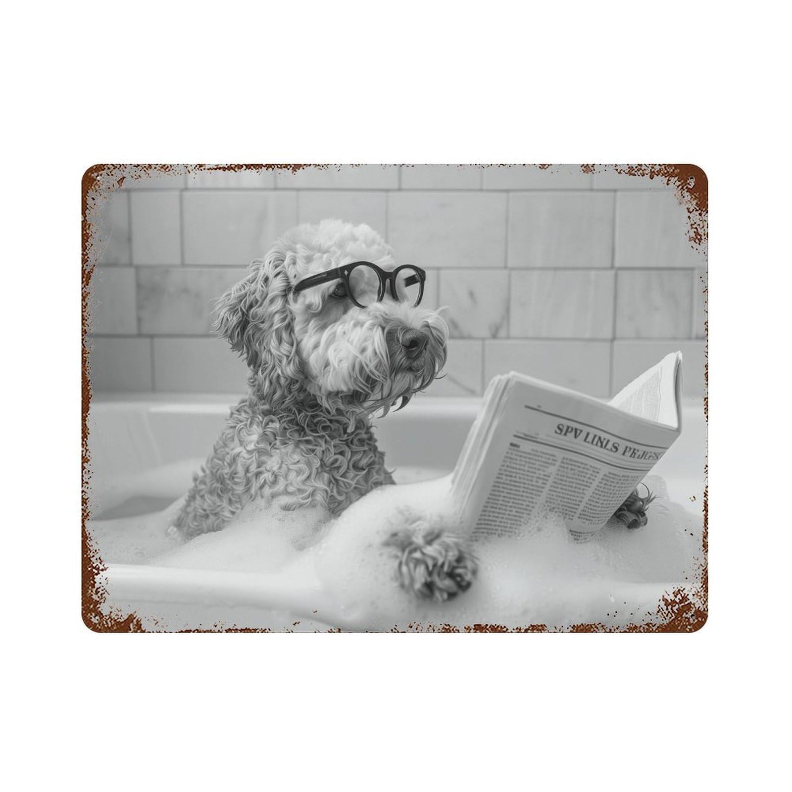 xiaoxiaoshen Goldendoodle Bathtub Wall Art Wall Decor Art Metal Tin Poster Modern Home Decor Art Home Bar Shop Decorations Vintage Sign 30x40cm