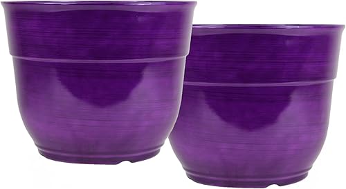 Garden Elements Glazed Happy - Maceta de plástico grande cepillado 15 pulgadas 2 morado