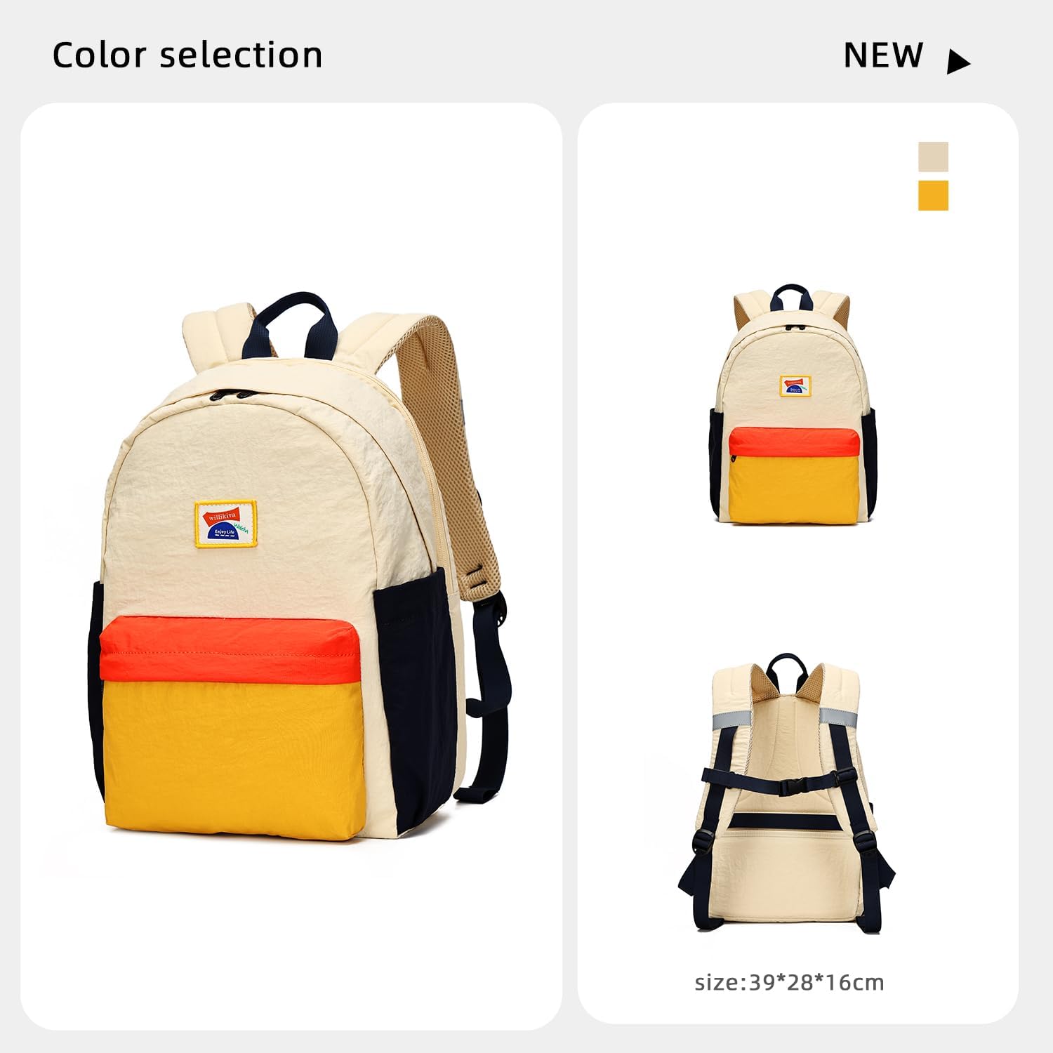 willikiva Kids Backpack for School Boys Girls Teens Toddler Backpack Waterproof Kindergarten Preschool Elementary Bookbag Children Travel Bag(Off White Yellow,Medium) - Image 3