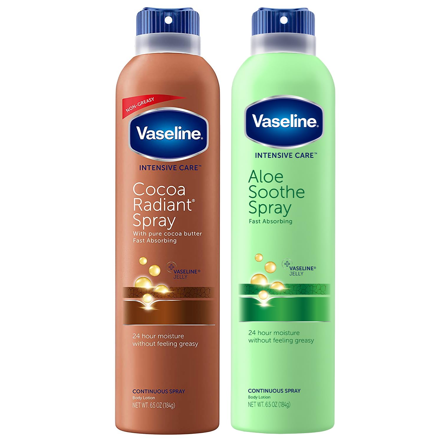 Vaseline Cocoa Radiant + Aloe Soothe Spray Body Lotion Set, 6.5 Oz Each