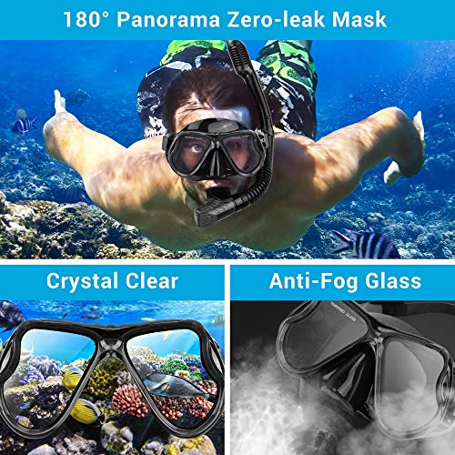 Dry Snorkel Mask Set Snorkeling Gear – Foldable Dry Snorkel Set with Dry-wet Switchable Float Valve, Purge Valve Tube, Anti Fog 180 Panoramic Silicone No Leak Seal Mask for Adults and Youth