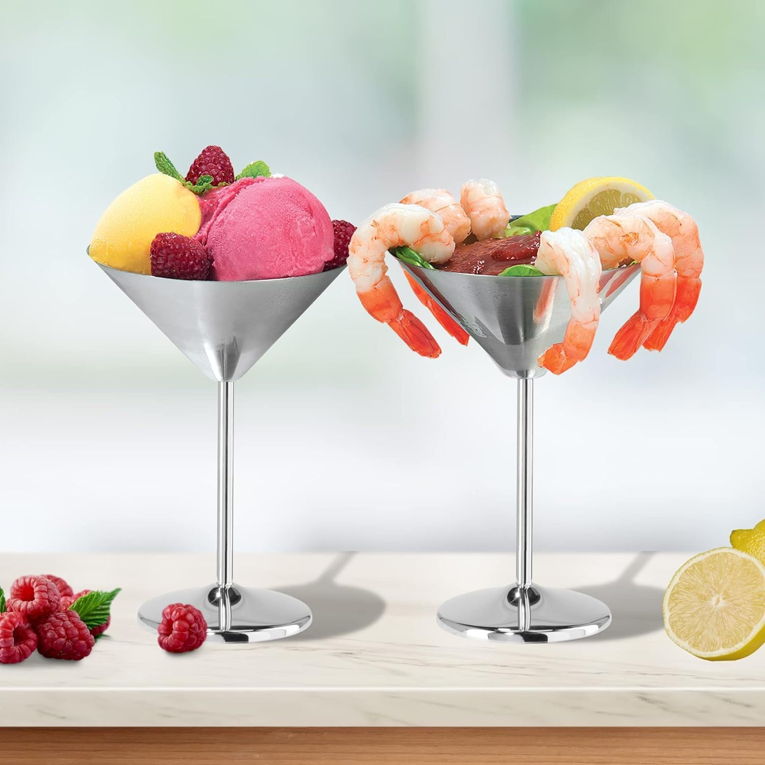 Supercap - 4 bicchieri da cocktail in acciaio inox | Bicchieri da Martini vintage da 226,8 g | Bicchieri da margarita infrangibili per bar, feste, gelati, succhi di frutta, infrangibili