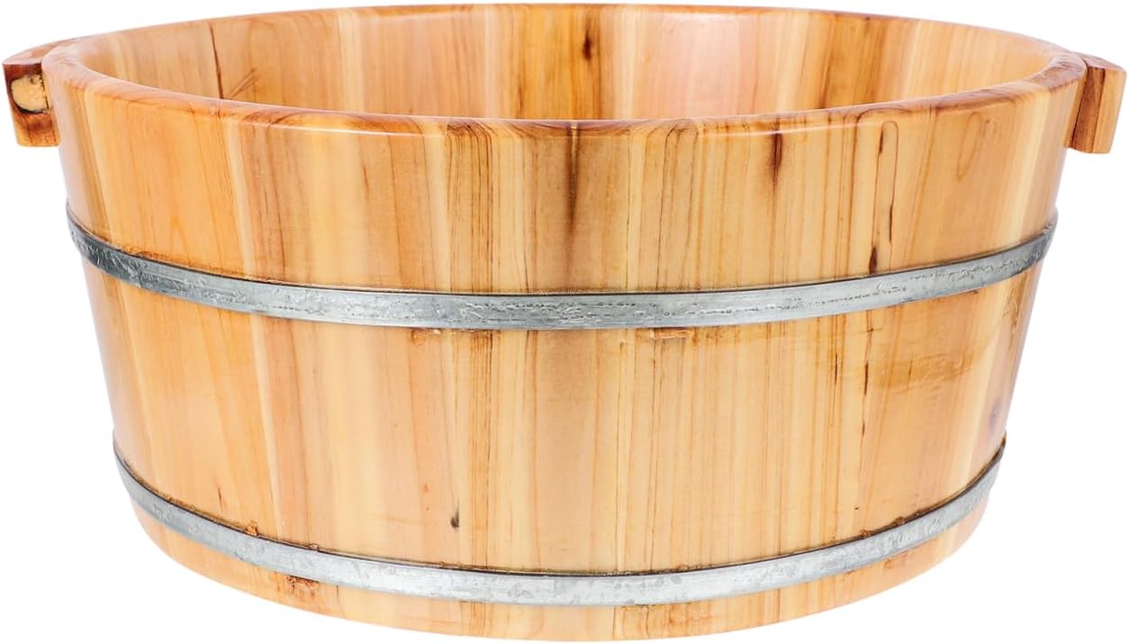 Wooden Foot Bath Basin - Thickened Spa Pedicure Soaking Bucket for Feet Washing, Home Use, Herbal Soaks (Light Brown, 13.76x11.79x6.29 inches) - Portable Foot Wash Bucket