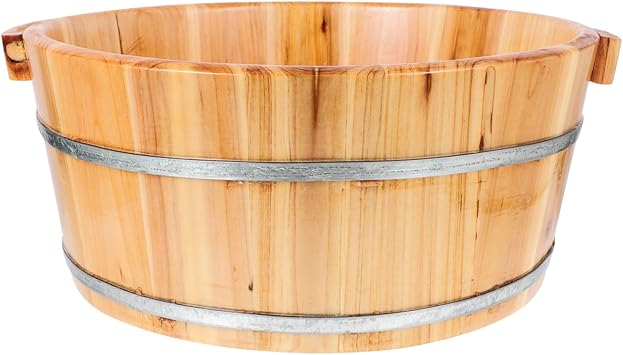 Wooden Foot Bath Basin - Thickened Spa Pedicure Soaking Bucket for Feet Washing, Home Use, Herbal Soaks Light Brown, 13.76x11.79x6.29 inches - Portable Foot Wash Bucket