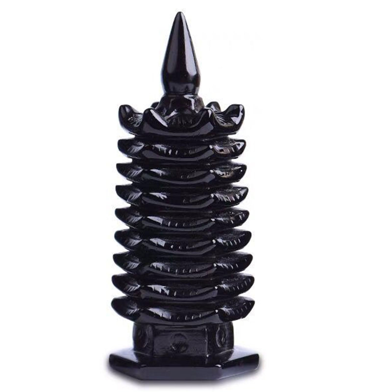 9-stufige Wenchang-Turmstatue aus natürlichem schwarzem Obsidian