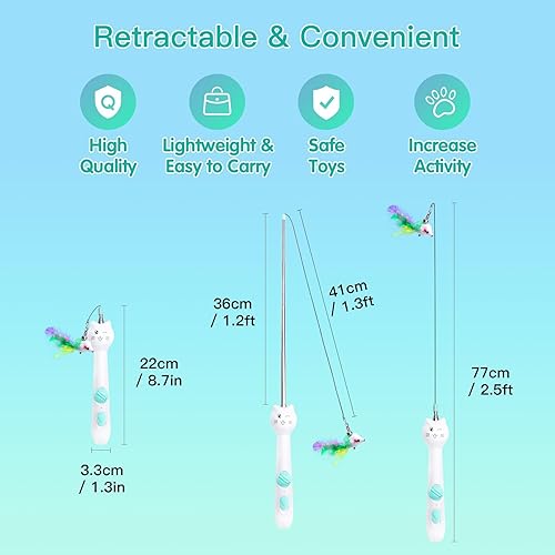 Miniatura 4 de SEVENKA Juguete para gatos 3 en 1, linterna UV recargable y varilla retráctil con juguete de plumas, luz blanca USB-C y luz negra de 395 nm
