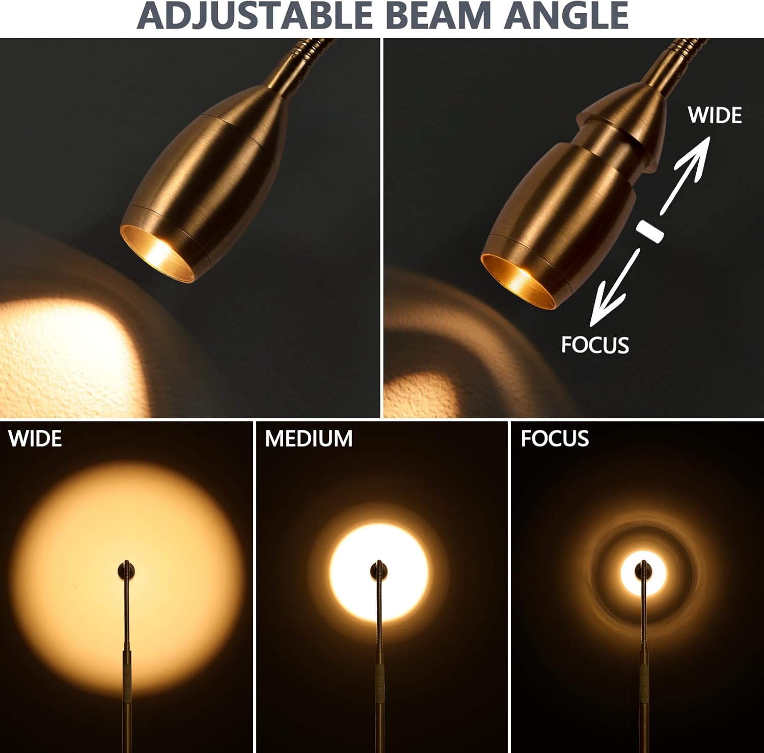 Reading Floor Lamp, 72" Tall LED Lamp with Flexible Gooseneck, Dimmable Zoomable Spotlight, Adjustable Color Beam Standing Lamp, Touch & Remote Control, Task Craft Bedroom Living Room (Antique Brass)