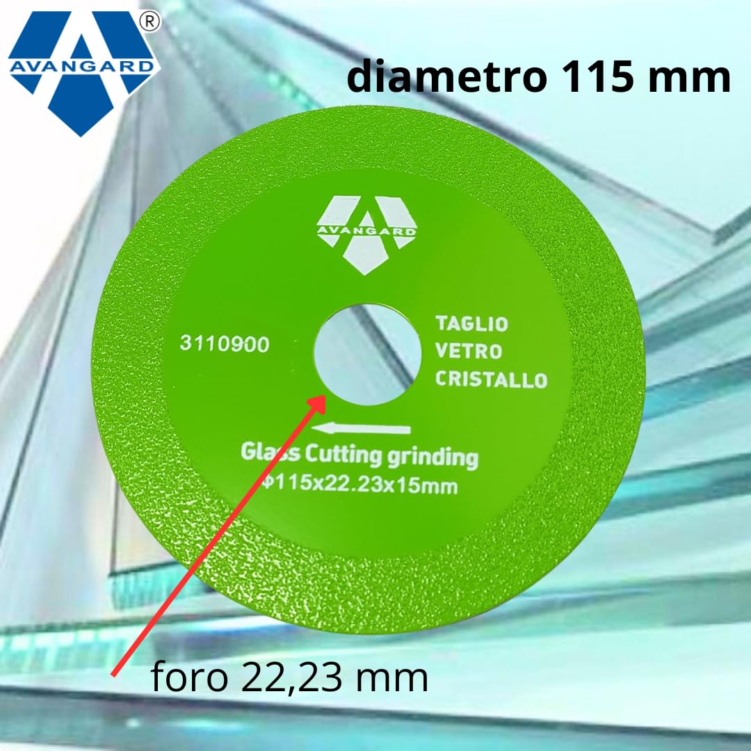 Disco diamantato Avangard da 115 mm o 125 mm per taglio professionale extra fine a secco di vetro in lastra o sagomato (bottiglie, vasi) (5, 115 mm)