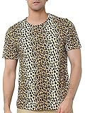 uxcell Men's Leopard Prints Shirts Round Neck Cheetah Pattern Short Sleeve T Shirt Brown Leopard 50