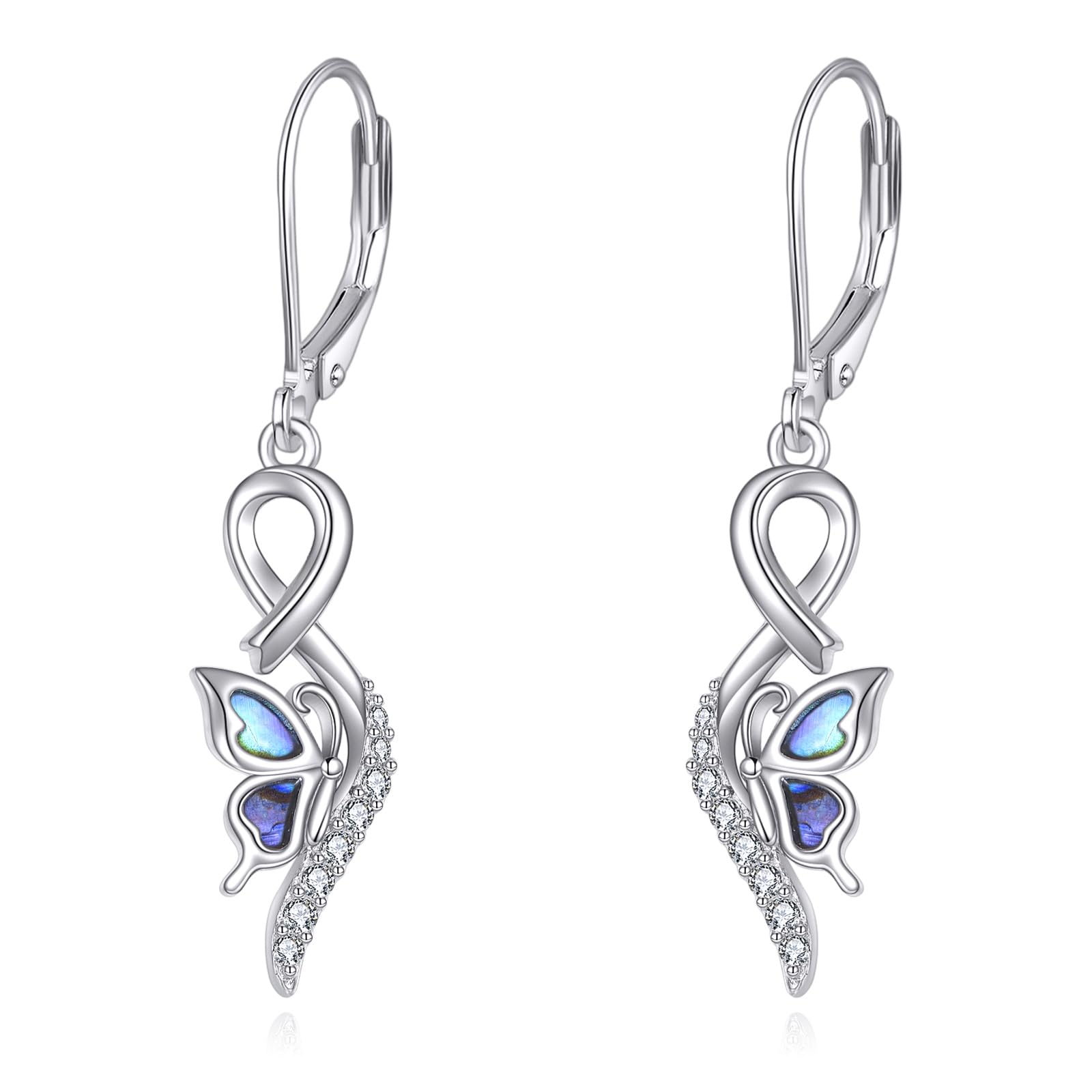 Orecchini a forma di farfalla, in argento Sterling 925, infinito farfalla, con chiusura a leva, orecchini per animali, regali da donna, Nessuna pietra preziosa